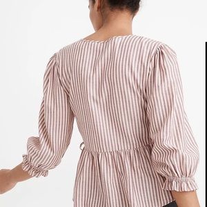 Madewell true wrap top with puff shoulders and peplum